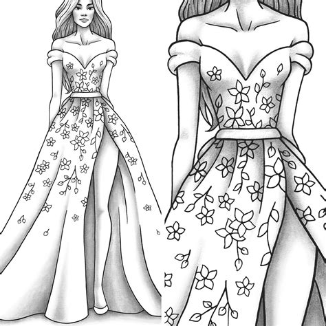 adult coloring page fashion and clothes colouring sheet model etsy israel