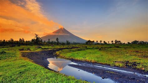 landscape volcano stream smoke philippines wallpapers hd desktop