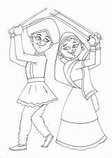 Navratri Coloring Pages Dussehra Festival Drawing Colouring Dasara Drawings Diwali Related Family Greeting Cards Happy sketch template