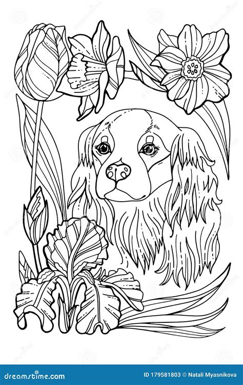 beautiful puppy   flower wreath coloring book page  pedigree