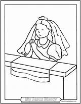 Communion Girl Coloring Pages Praying Catholic Clipart First Prayers Kid Color Print Printable Children Saints Sacraments Printables Easy Roman Bible sketch template