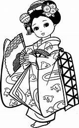 Coloring Geisha Kimono Pages Para Colorear Template Colorir Kawaii Girl Little sketch template