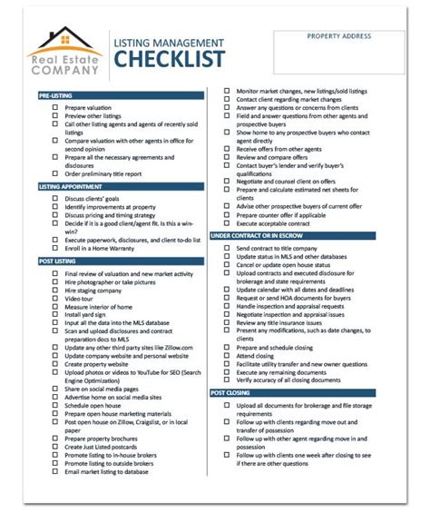 listing management checklist real estate checklist real estate listing checklist real estate