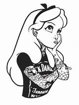Coloring Piercing Tattooed Aliceinwonderland Jackdaniels Hotgirls Stencils Pinclipart Laney sketch template