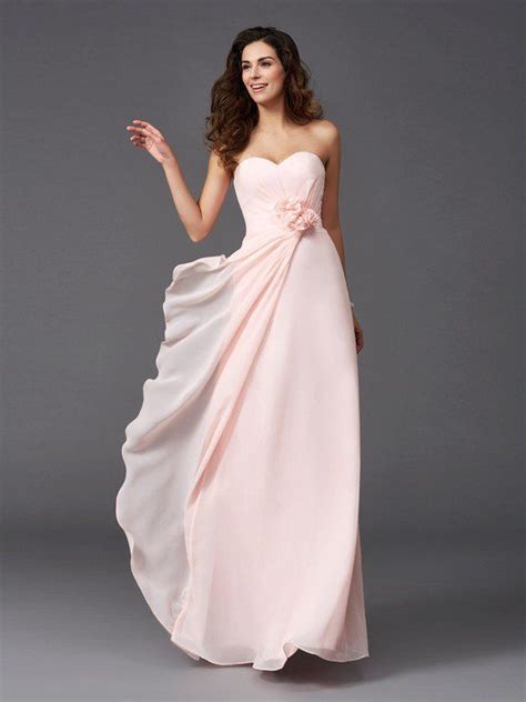 lineprincess sweetheart hand  flower sleeveless long chiffon bridesmaid dresses