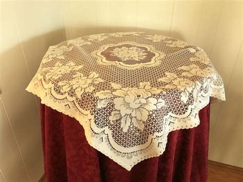 vintage lace table topper cream lace small tablecloth rose etsy