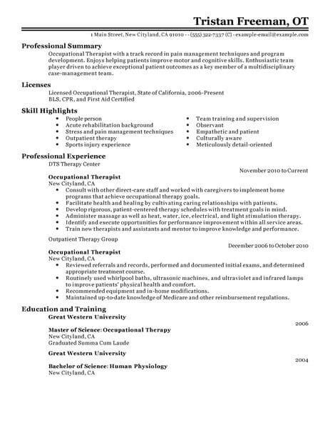 resume  occupational therapy lykgobo