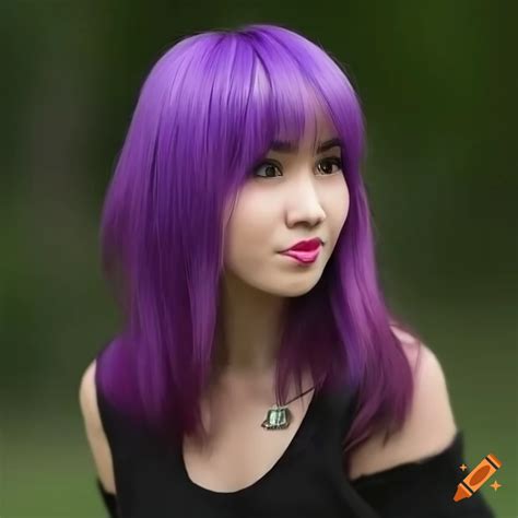 Cutesy Purple Haired Fox Girl With Bangs On Craiyon