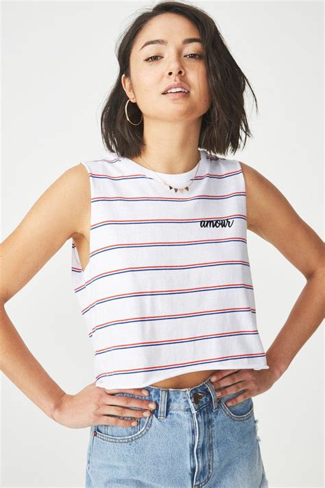 tbar lola graphic tank white stripe cotton on t shirts vests and camis