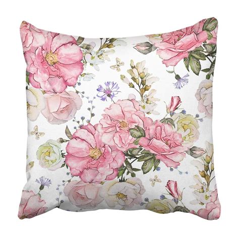 bpbop pink flowers  leaves watercolor floral rose pillowcase throw pillow cover case