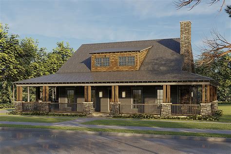 rustic  bed country home plan  wrap  front porch  bonus room expansion mk