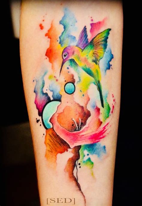 Watercolor Hummingbird On Arm Tattoo Watercolor Hummingbird Arm