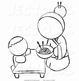 Baby Noodles Coloring Chinese Woman Outlined Vector Feeding Her Leo Blanchette sketch template