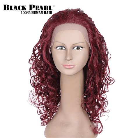 black pearl long red curly hair lace front human hair wigs  black women african american
