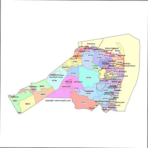 Monmouth County New Jersey Zip Code Map