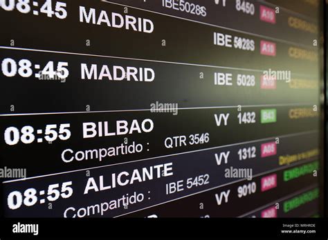 barcelona airport departures electronic billboard spain stock photo alamy