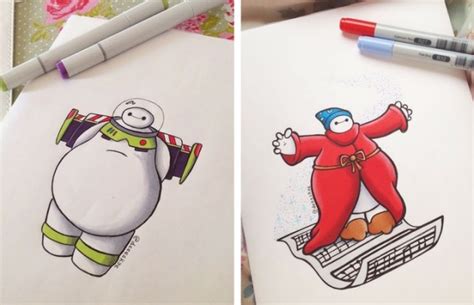 Baymax Reimagined In Cute Drawings Of Disney Characters By