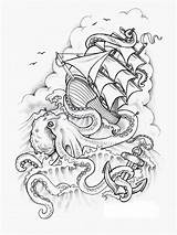 Octopus Kraken Sinking Vorlagen Polvo Nner Cken Arabe Coloriage Attacking Tatuagem Tatuagens Colorless Drowning Animais Olive Marinhos Angst Mrtatuajes Barcos sketch template