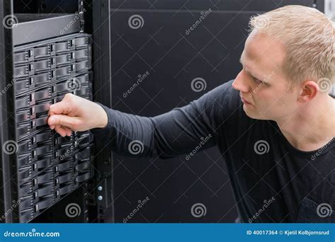 consultant working  san hard drive stock photo image  service area