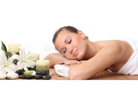 Beautiful Woman Relaxing Sleeping Naked During Massage In