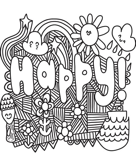 happy doodle art coloring page  printable coloring pages  kids