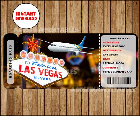 printable ticket  las vegas boarding pass customizable etsy