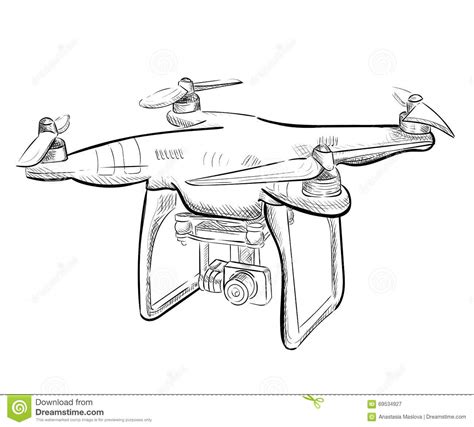hand draw illustration aerial vehicle quadrocopter air drone hovering stock illustration