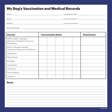 dog vaccination record template