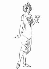 Coloring Woman 1920 Dress Cocktail Wearing 1920s Pages Fashion Categories sketch template