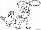 Cowboy Coloring Horse Pages Lasso Catching Color Kids Gif sketch template