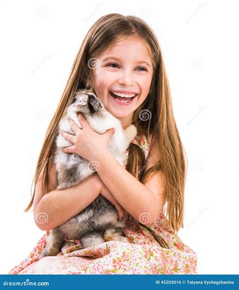gelukkig meisje en konijn stock foto image  concepten