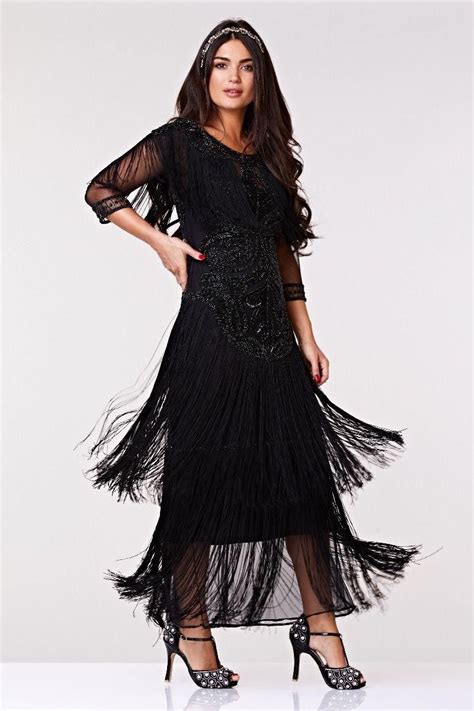 black fringed maxi dress cocktail dress vintage maxi dress evening  fashion dresses