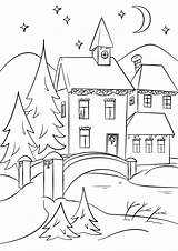 Village Coloring Winter Pages Welcome Printable Snowy Color Kids Online Nature Drawing sketch template