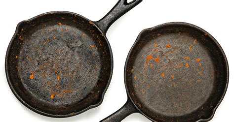 fix  cast iron pan  rust spots burned food scratches