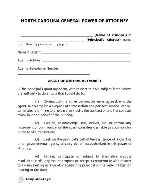 North Carolina Power Of Attorney Templates Free [word Pdf And Odt]