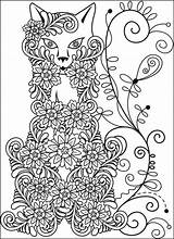 Kleurplaten Colouring Ausmalen Zentangle Katten Malvorlagen Chaton Erwachsene sketch template