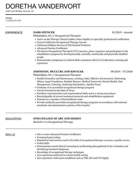 resumes  occupational therapists