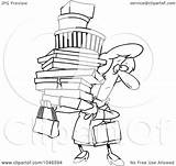 Clip Shopping Woman Carrying Packages Outline Illustration Cartoon Royalty Rf Toonaday Clipartof sketch template