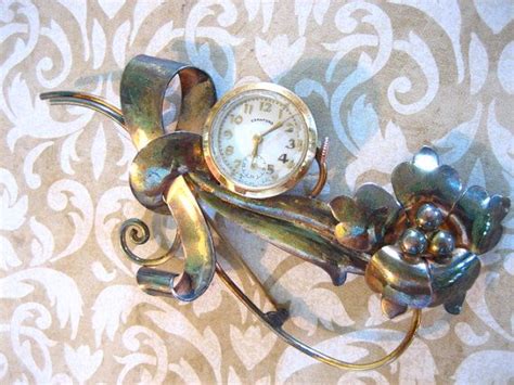 Vintage Gf On Silver Dorson Crawford Floral Watch Brooch
