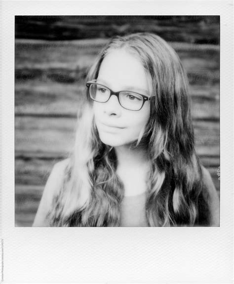 black and white instant photograph of 11 year old girl del
