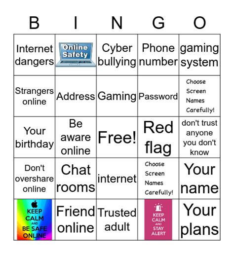 internet safety bingo card