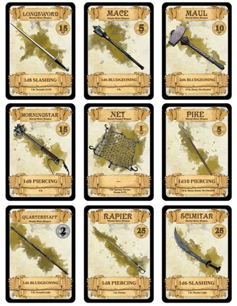 cartas de itens  armas  dd  rpg dungeons  dragons game