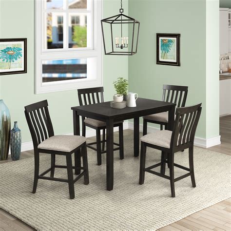 pieces counter height dining table set rectangular wood kitchen