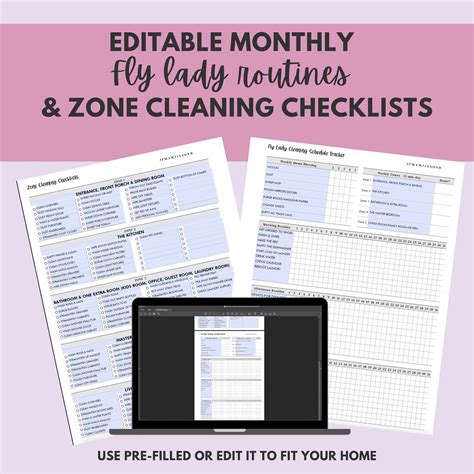 editable monthly flylady routines cleaning checklists etsy