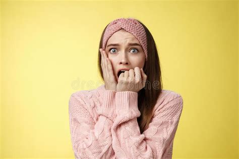 Shocked Frightened Stunned Cute Timid Girl Panicking Standing In