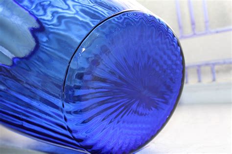 Large Vintage Art Deco Cobalt Blue Glass Ribbed Vase 12 75