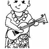 Coloring Pages Hawaii Ukulele Playing Kid Form sketch template