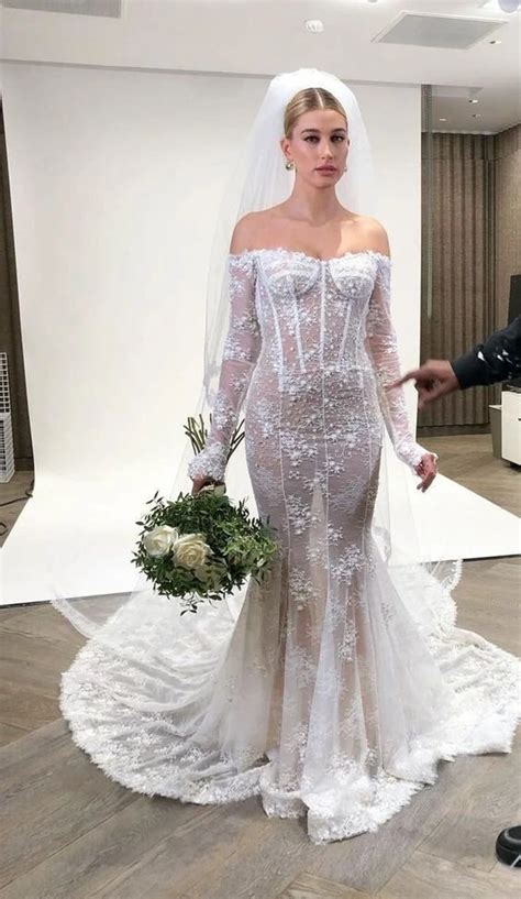 hailey baldwin bieber shows   stunning wedding gown etsy