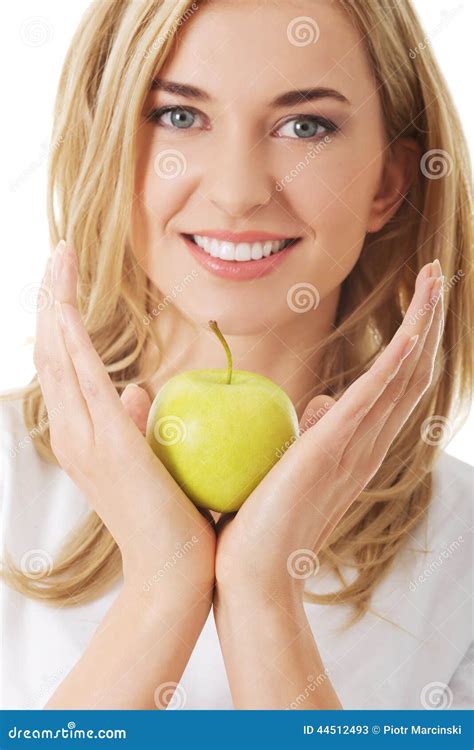Woman With A Green Apple Stock Image Image Of Apple 44512493