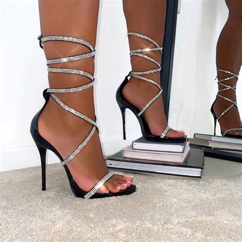 ivory black lace  diamante heels